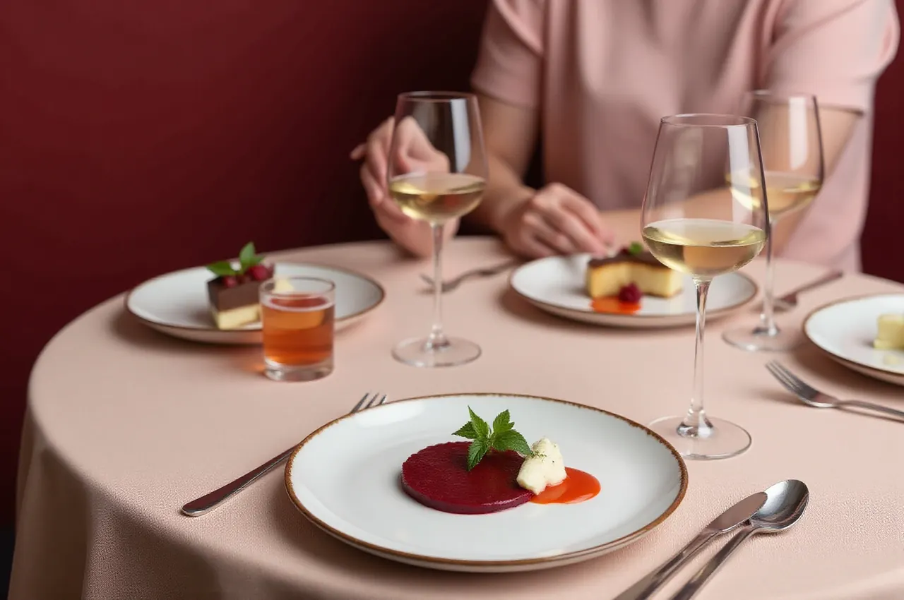 Carpaccio z pieczonego buraka z kozim serem na talerzu